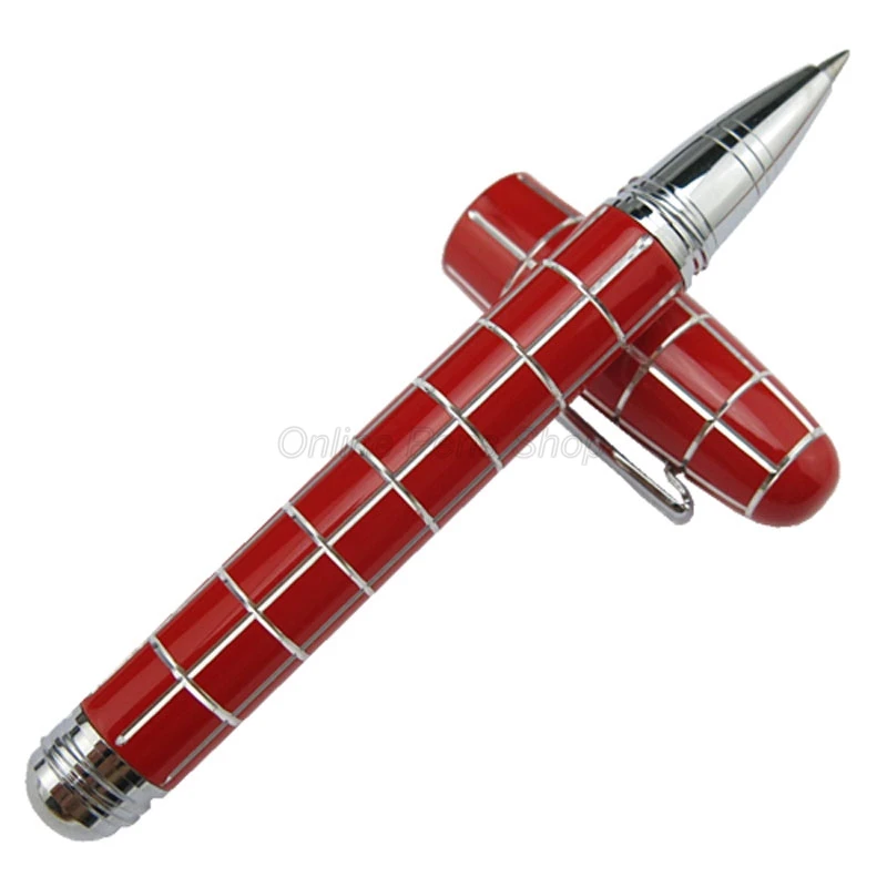 Fuliwen 2062 Resin Travel Short Pocket Portable Red Pen Roller Ball Ballpoint Pen Tiny Square Lattice Pattern Writing Pen