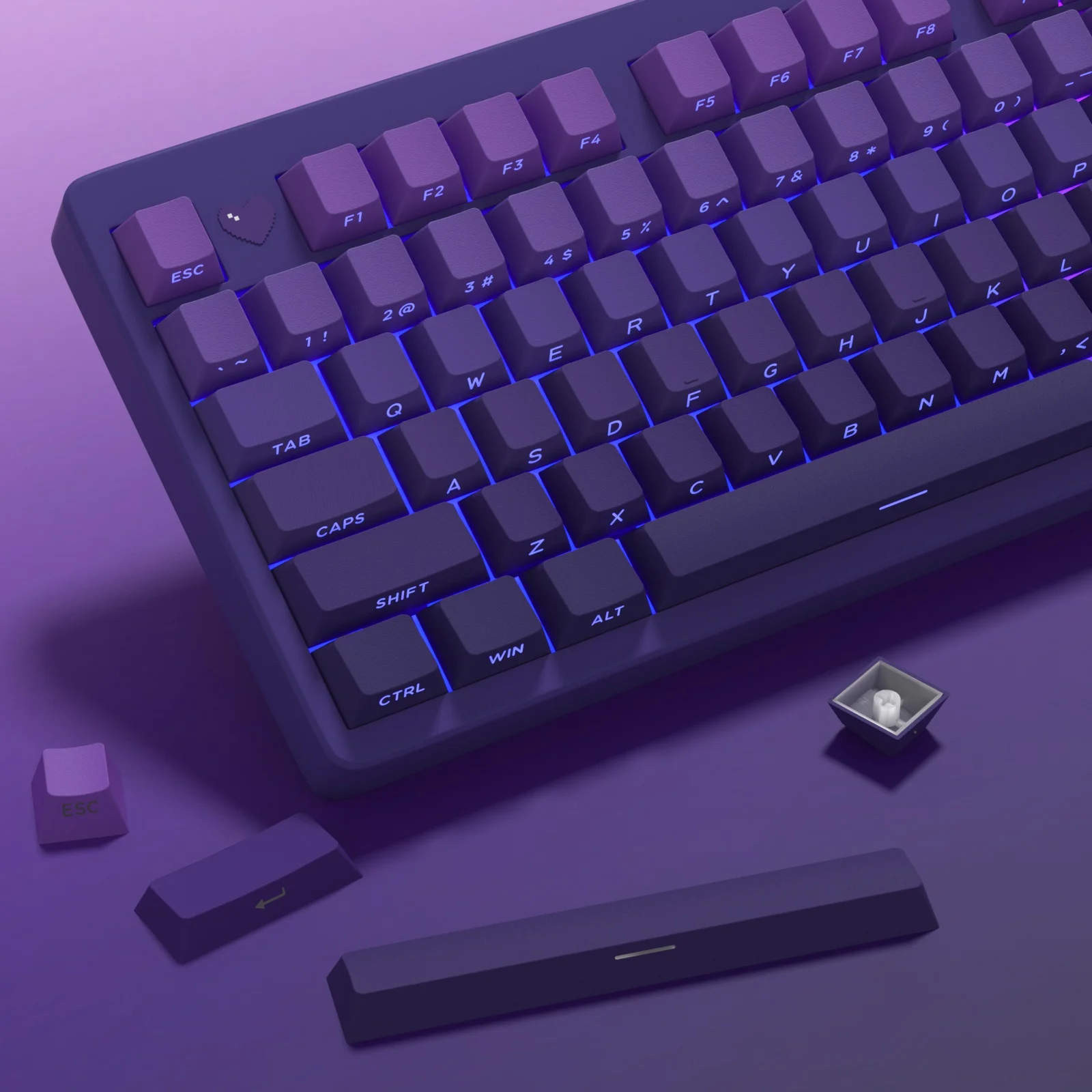 KBDiy PBT Keycap for Mechanical Keyboard Purple Gradient Side-Printed Keycaps Cherry Profile Custom 133 Keys Set RGB Backlit