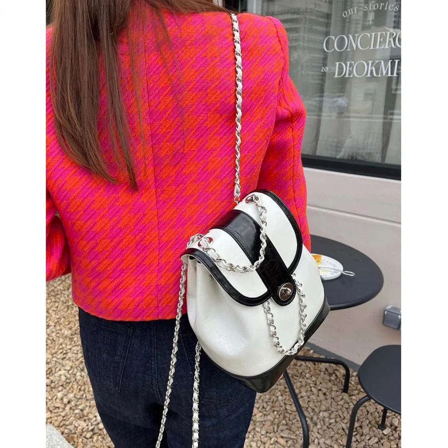 Women Korea autumn winter mini chains backpack female ins student oil wax leather shoulder bag travel bagpack black rucksack sac