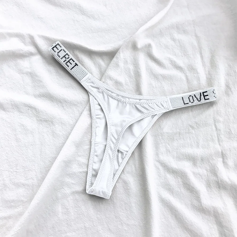 LOVE Logo Letter Women Shiny Rhinestone Thong Low Waist Panties Sexy Underwear Ladies Briefs Seamless Underware Lingerie Panty