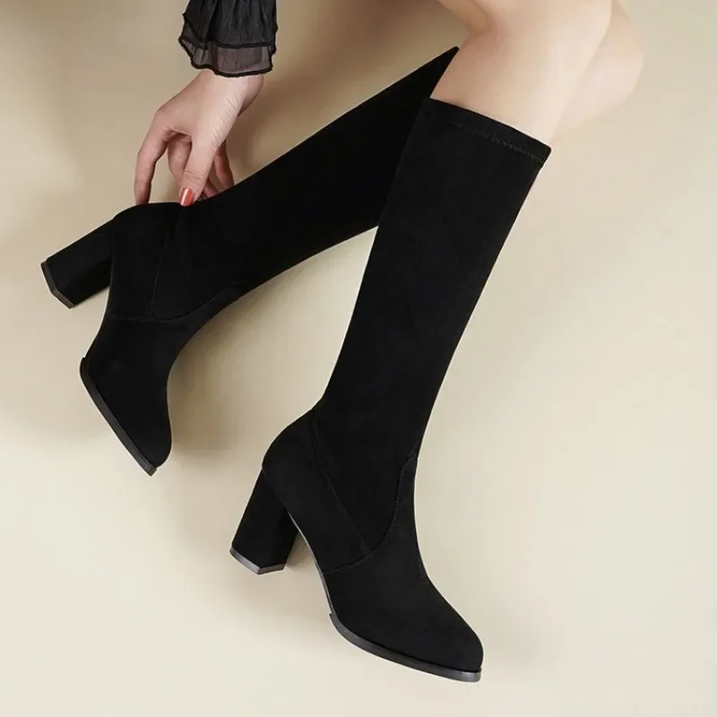 Übergrößen-Schuhe für Damen Herbst Winter Damen High Heel Overknee-Stiefel Elastische Kniehohe Stiefel Geeignet für Damen Modische Stiefel – Detail 9