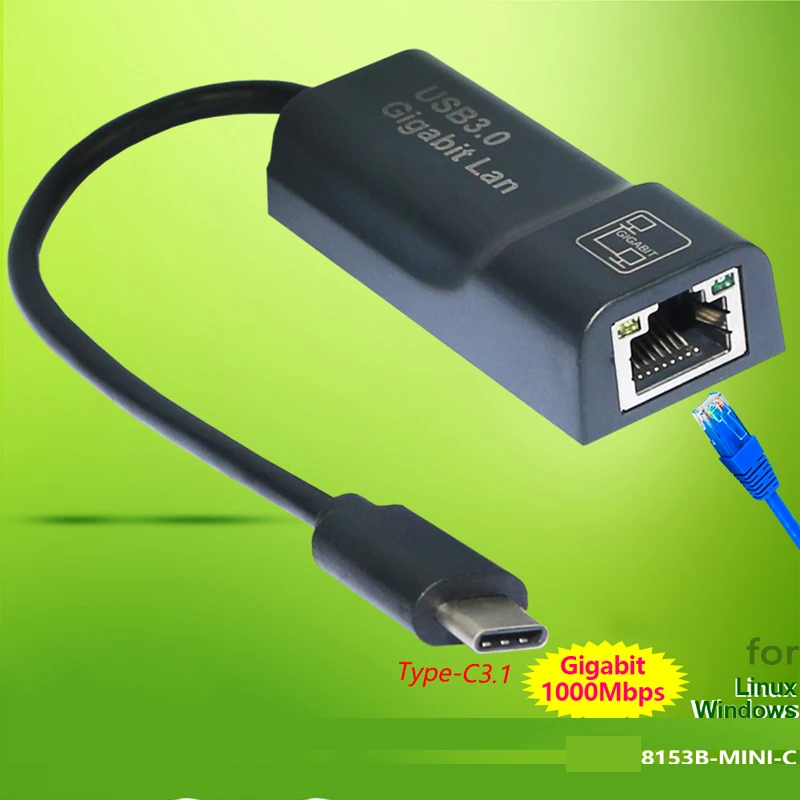

1000M USB 3.0/ Type-C to Rj45 2.5g Adaptive 10m/100m/1000Mbps External Network Card for Notebook, Mobile Phone, iPad RTL8153B