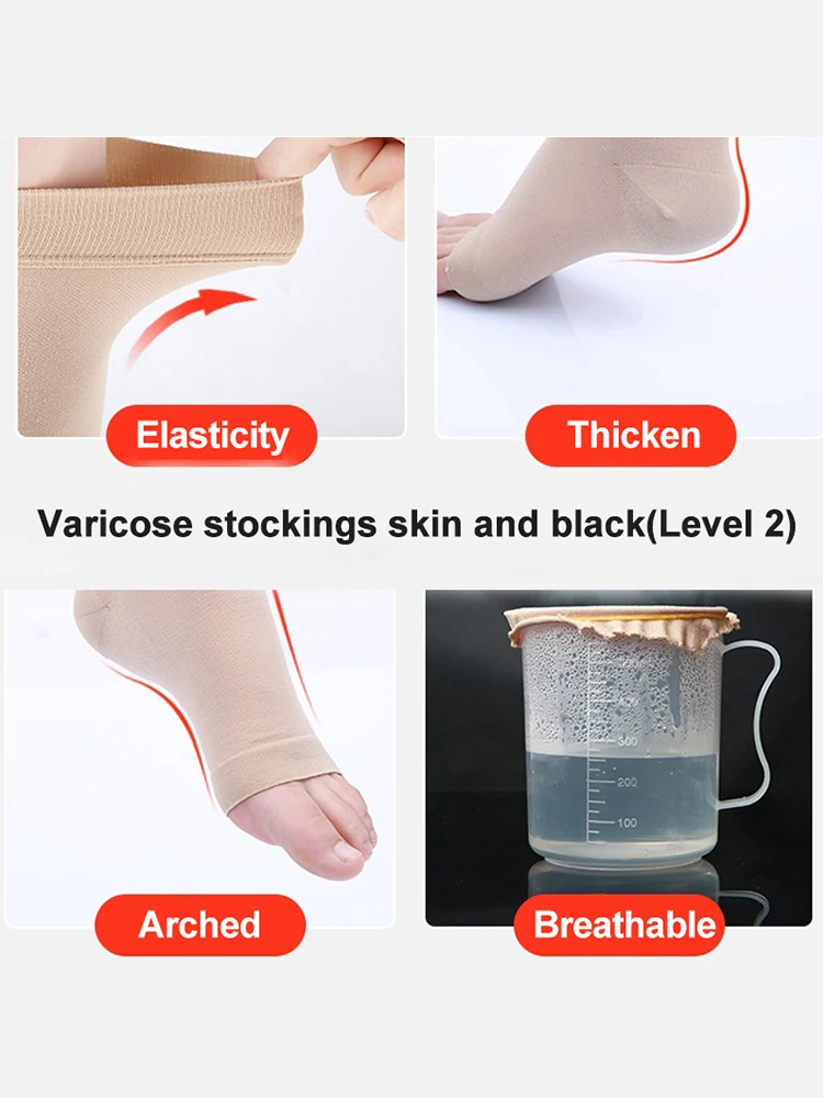 Cofoe Level 2 Medical Varicose vein Stockings Elastic Stockings Thigh Open Toe Antithrombotic Pressure For men& women calf veins