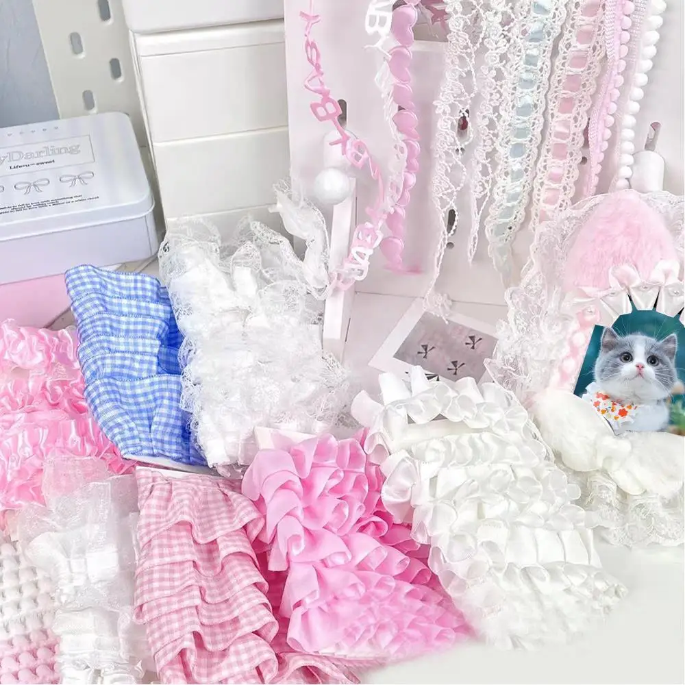 

10PCS Handmade Lace Ribbon Material Card Cover Dceor Fabric And Lace DIY Plaid Sweet Cute Lace Fabric Sewing Accessories
