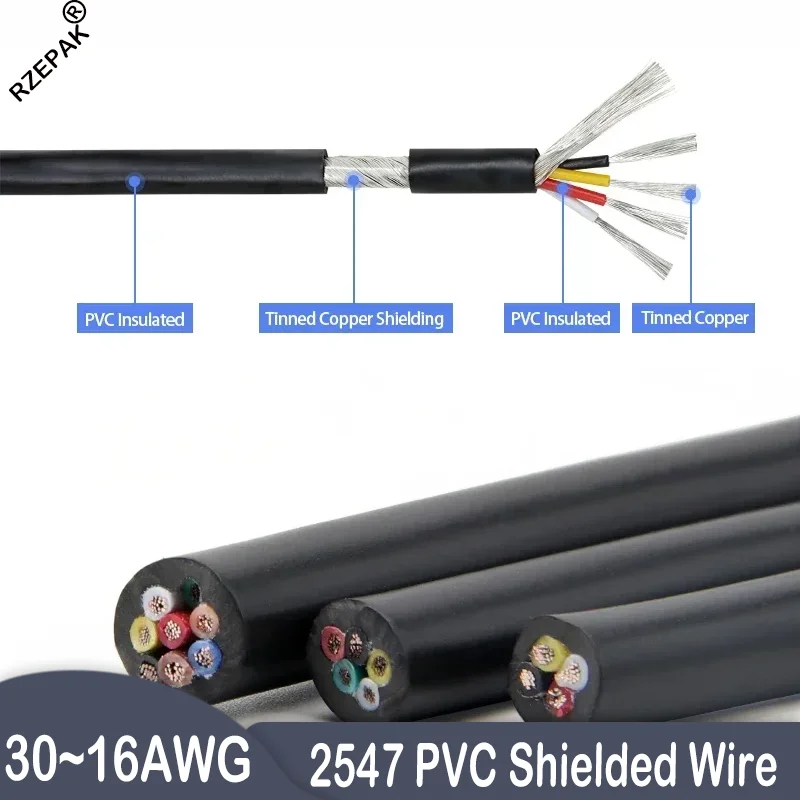 

30~16AWG Shielded Wire Signal Cable 2 3 4 5 6 7 8 Core PVC Insulated Channel Audio Headphone Copper Control Shielding Wire 2547