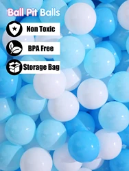 2.16Inch100pcs Soft Plastic Crush Proof Ball Pit Balls for Kids White and Blue