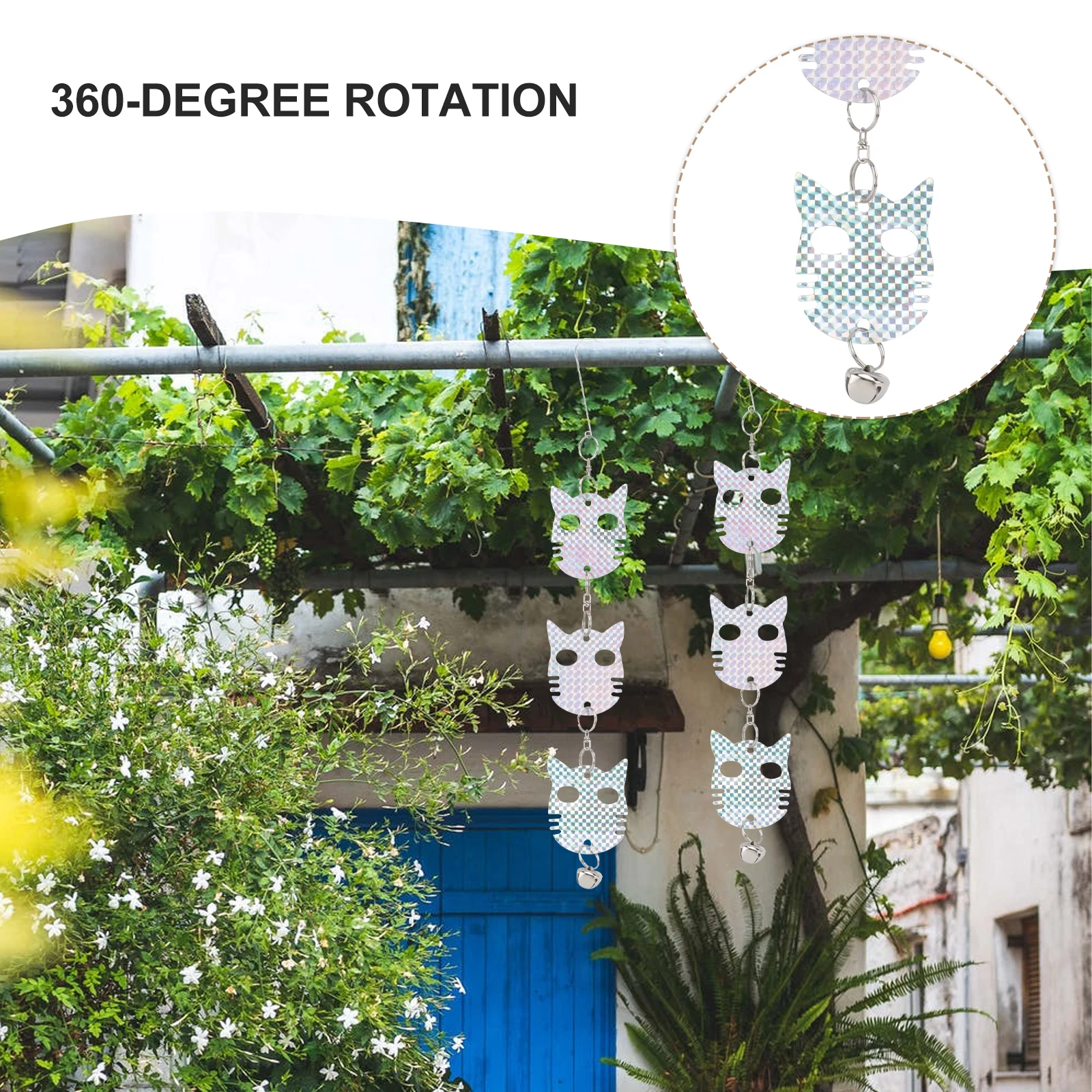 

2pcs Cat Head Pendant Bird Repelling Garden Ornament Reflective HangingOutdoor Yard Lawn Decorative Device Shiny Wind Moving