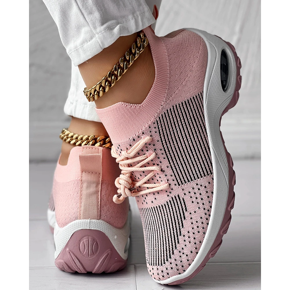 Fashion Women Hollow Out Breathable Mesh Lace-up Sneakers Daily Casual Round Toe Platform Sports Shoes Spring Going Out Slip On