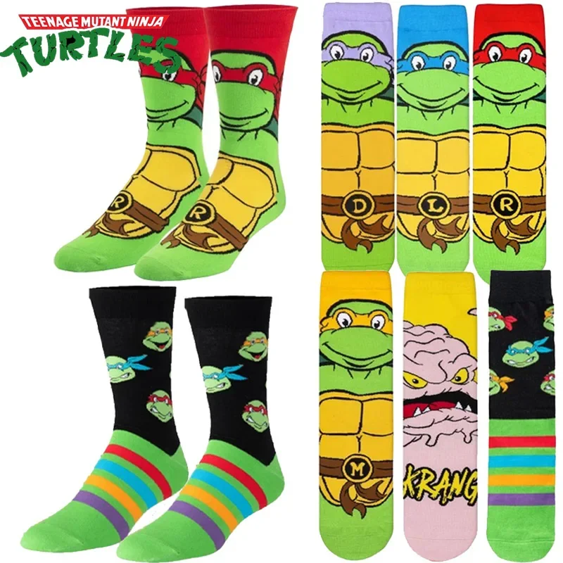 Tartarugas ninja tmnt meias de algodão das mulheres dos homens personalidade maré meias moda engraçado dos desenhos animados bordado graffiti esportes casal meias