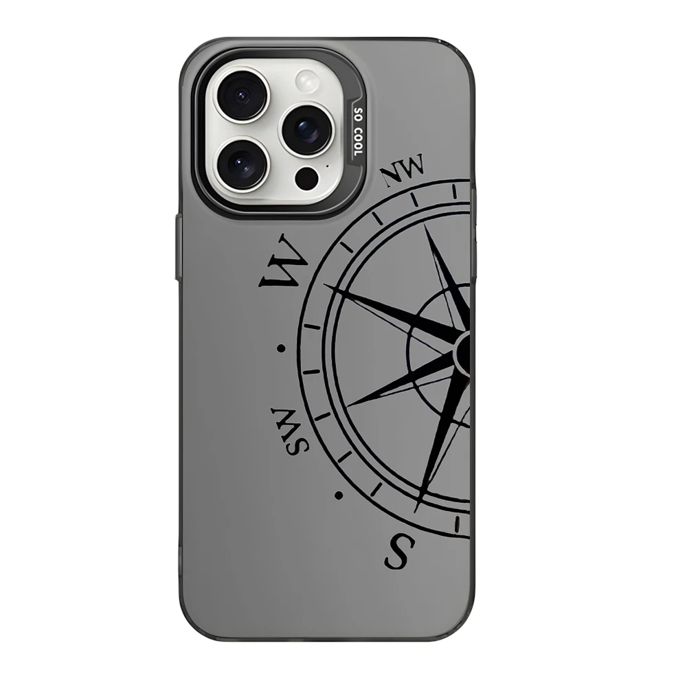 Fashion Vintage Compass Phone Case for iPhone 16 12 13 mini 11 14 15 Pro Max XR 8 Plus Sturdy Hard IMD Plastic Shockproof Cover