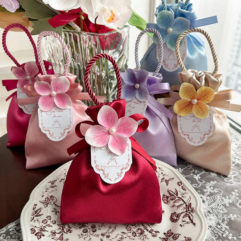

10/20/30 шт., пакеты для упаковки конфет и цветов, шелковистая атласная тканевая сумка, атласная цветочная коробка на шнурке для хранения конфет, детский душ, свадьба