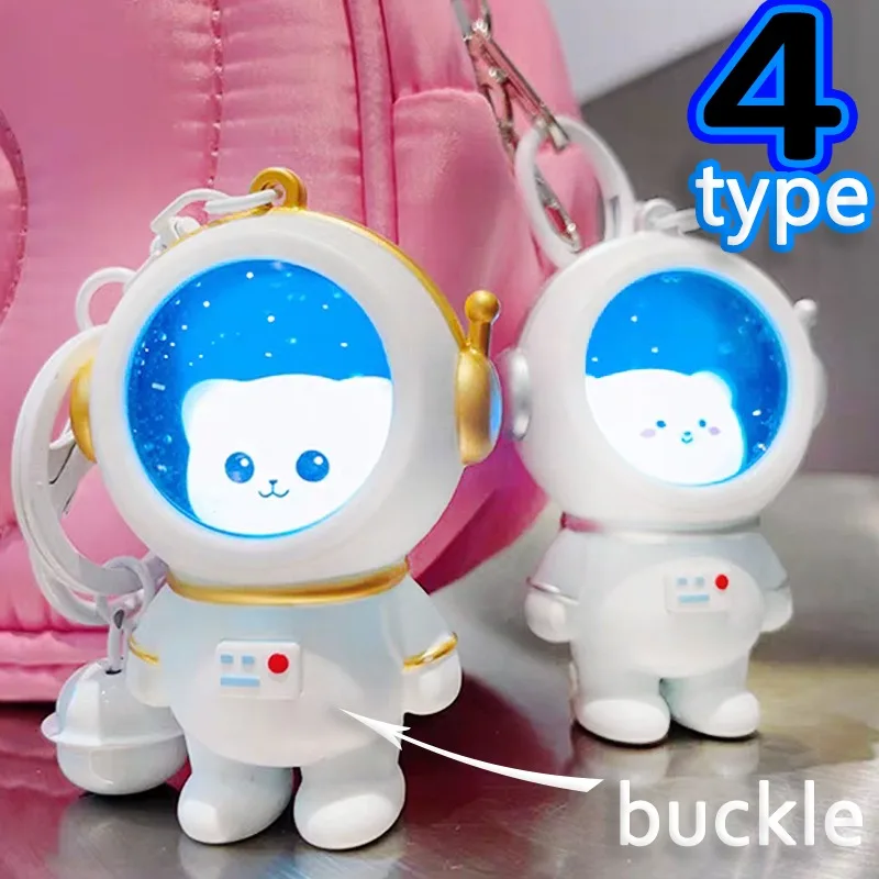 Luminous Spaceman Keychain Cartoon Little Bear Night Light Glowing Keyring Starry Sky Cute Space Astronaut Key Chain Bag Hanging