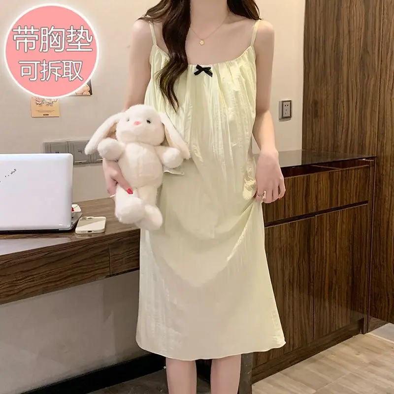 Женская одежда для сна больших размеров 5XL, летняя ночная рубашка Kawaii без рукавов с накладкой на грудь, однотонная свободная ночная рубашка принцессы, рубашка на бретельках