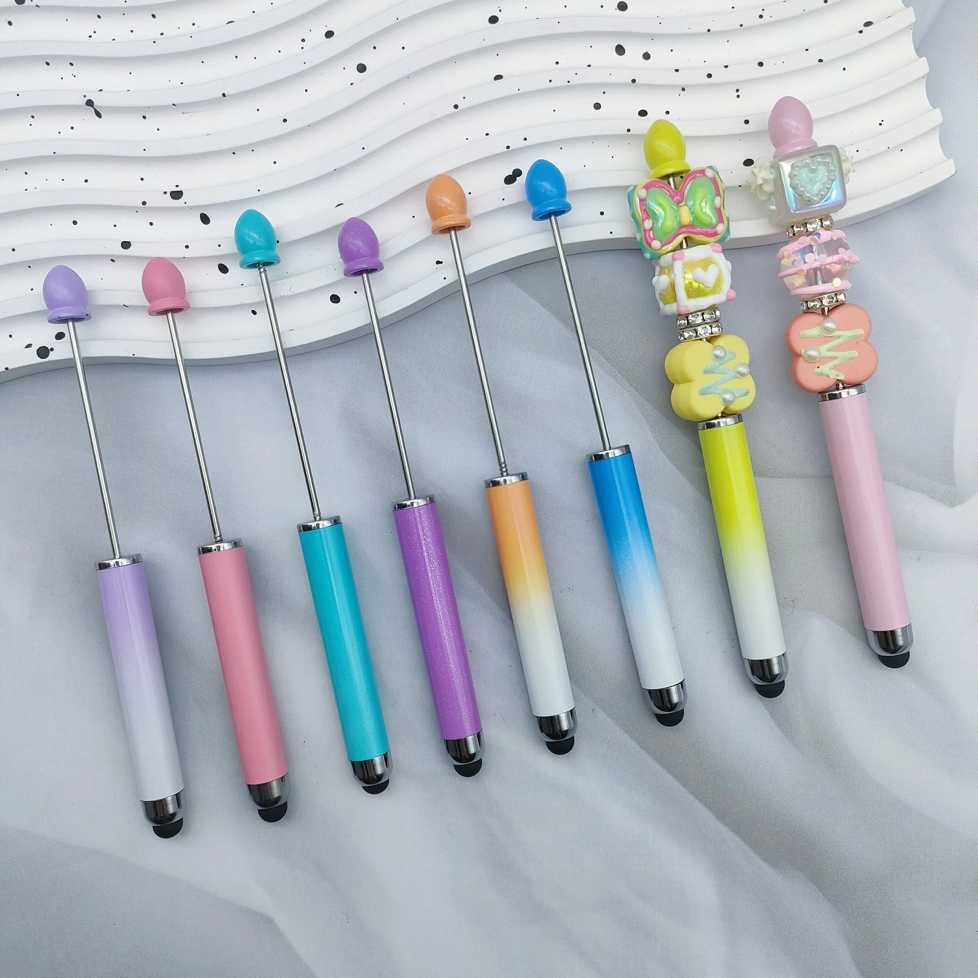 

8Pcs/set Touch Screen Beaded Pen Gradient DIY Beaded Ballpoint Cute Particle Pen Candy Pink Touch Write Dual-Use Insert Pen