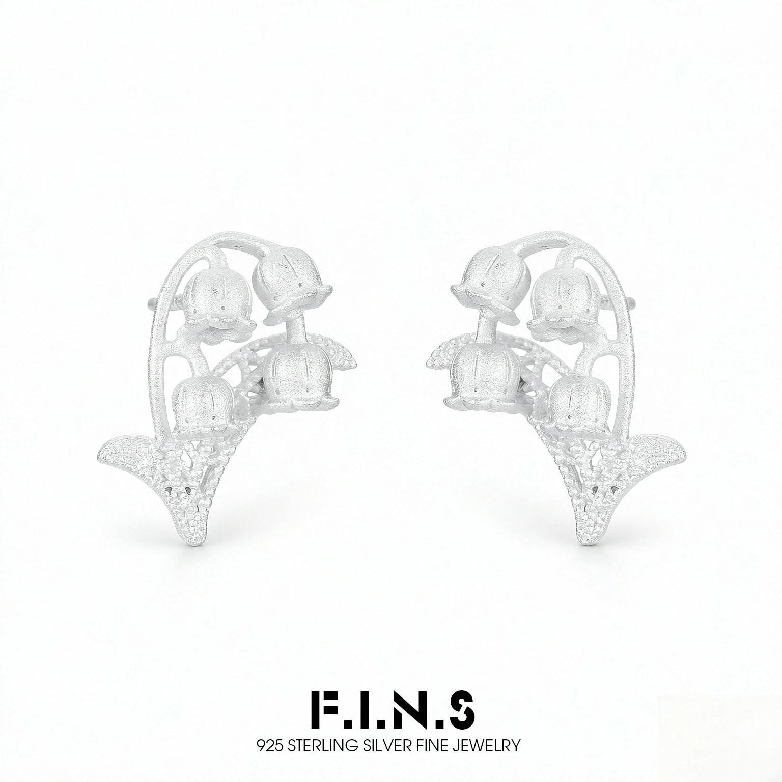 F.I.N.S Original S925 Sterling Silver Lily Of The Valley Earrings for Women Matte Flower Cluster Piercing Ear Studs Fine Jewelry