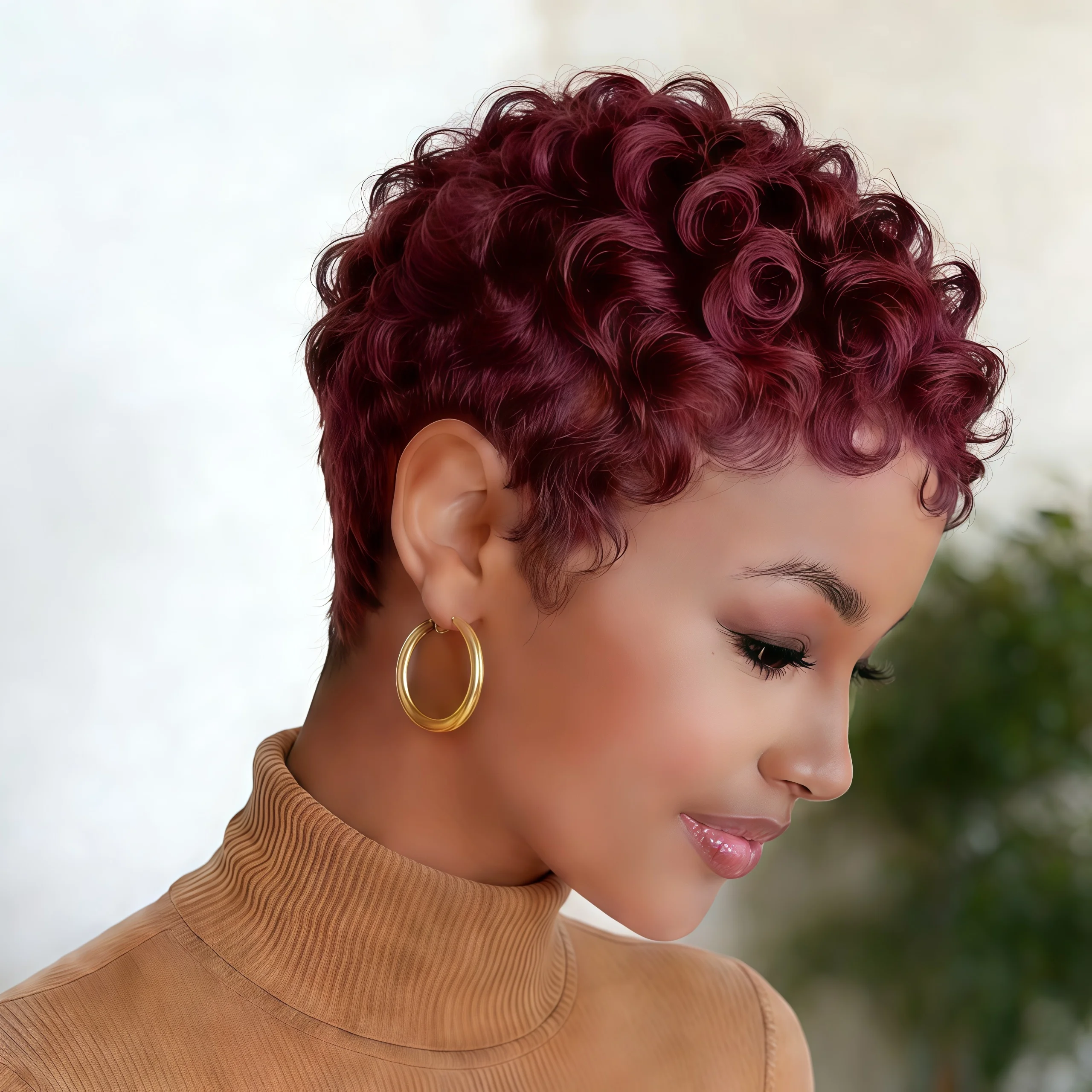 Short Pixie Cut Wigs for Women Loose Curly Pixie Cut Wig Human Hair With Bangs Full Machine Made Wigs for Daily Use