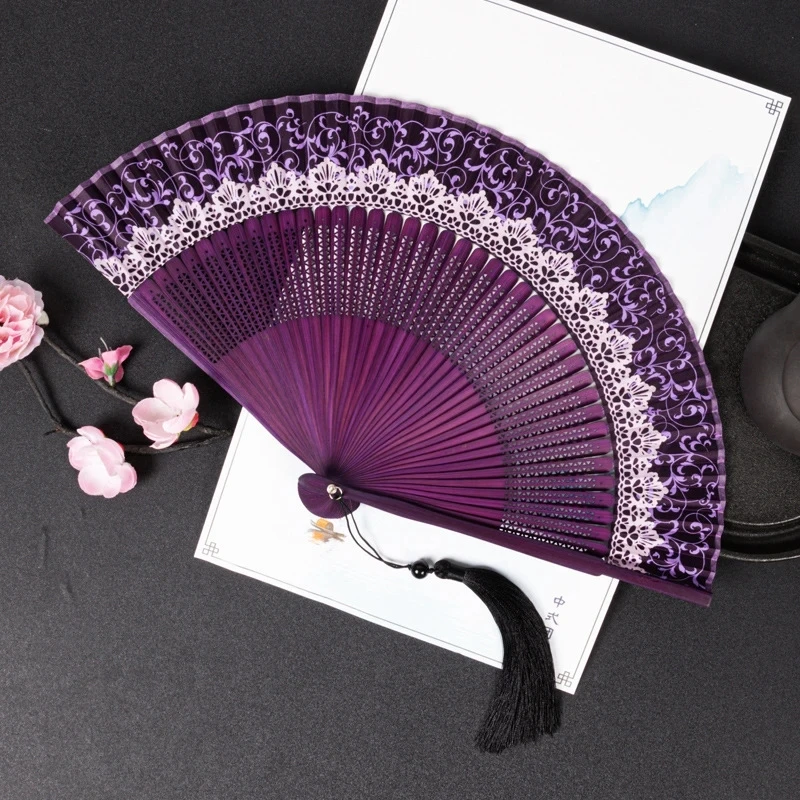 Vintage Exquisite Hollowed Bamboo Bone Fan Quality Chinese Ancient Style Tassel Folding Fans Wedding Gift Bridal Hand Fan Crafts