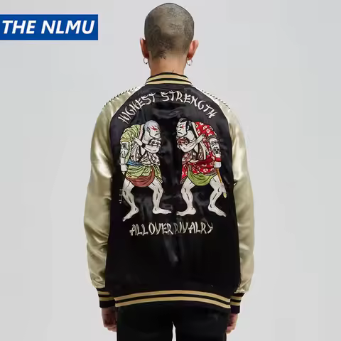 Vintage Streetwear Japanese Sukajan Souvenir Jacket 2025 Spring Funny Embroidered Baseball Jacket Loose Coat