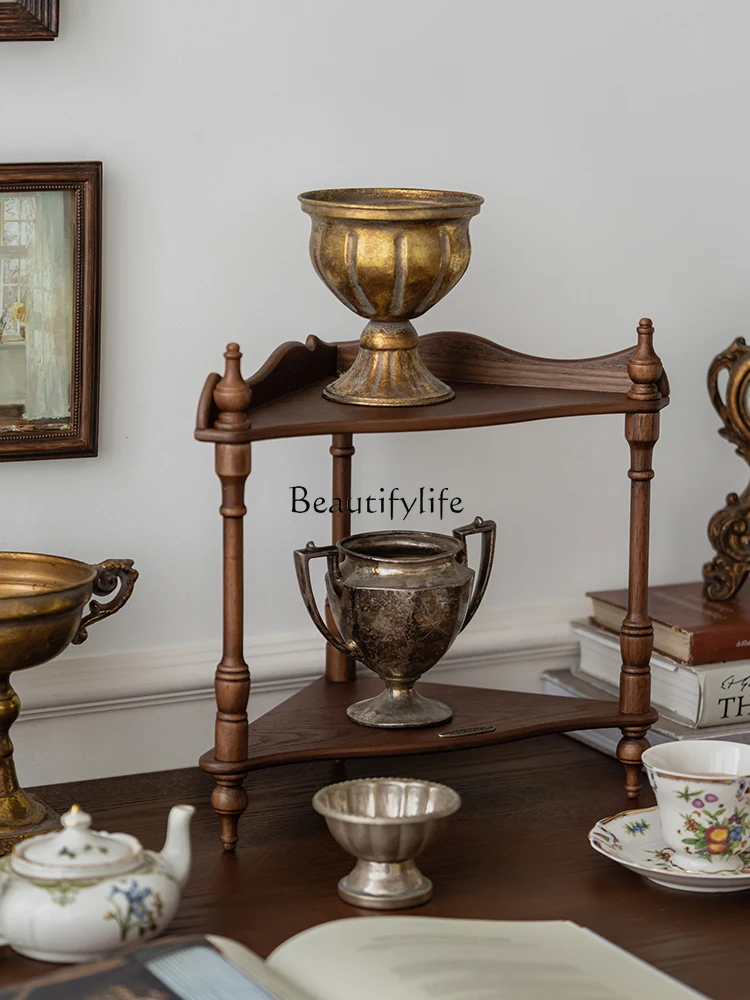 

Retro Solid Wood Shelf Middle and Ancient Multi-Layer Display Stand