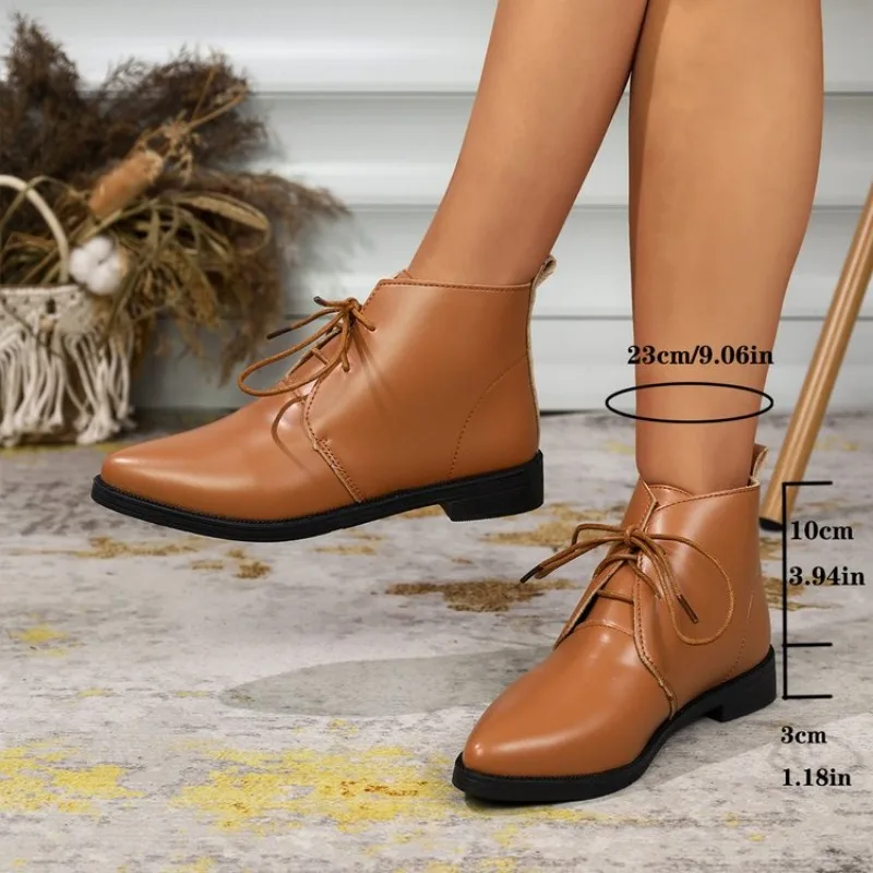 

2026 Fashion Luxury Leather Ankle Boots Womens Pointed Toe Sneakers Autumn Shoes Ladies Office Low Heels Plus Size 41 42 43