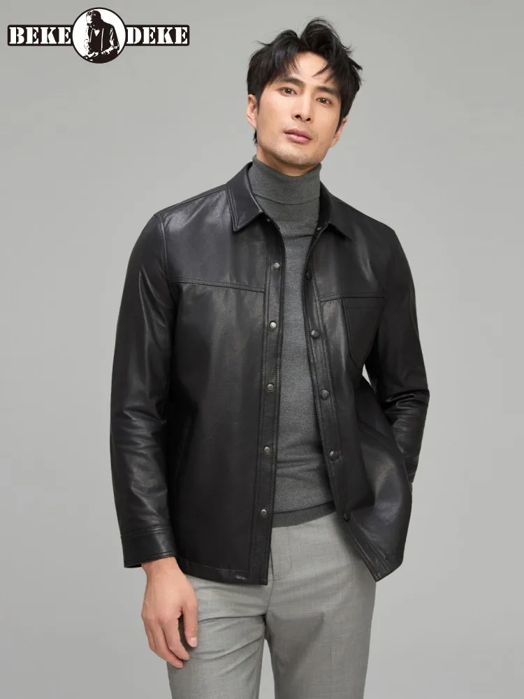 Spring Autumn Mens Thin Style Genuine Leather Jacket Slim Fit Single Breasted Business Casual Lapel High Quality Sheepskin Coat
