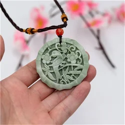 Natural Jade Bird Pendant Necklace for Carved Amulet White Accessories Fashion Green Flower Women Jewelry Chinese Charm Gifts