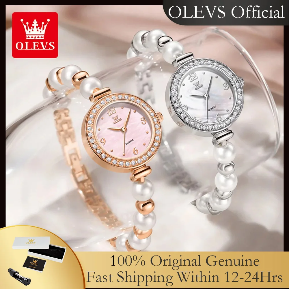 OLEVS 5640 Pearl Bracelet Wrist Watches for Women Original Quartz Woman Watches Elegant Fashion Waterproof Ladies Dress Watches