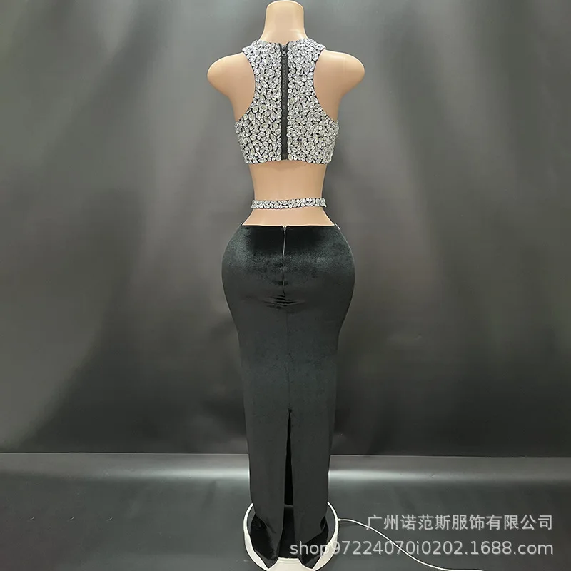 Zomer Afslankende Taille Hot Diamond Tweedelige Verjaardagsfeestje Fashion Club Zanger Muziekfestival Prestaties Kostuum Paillettenjurken