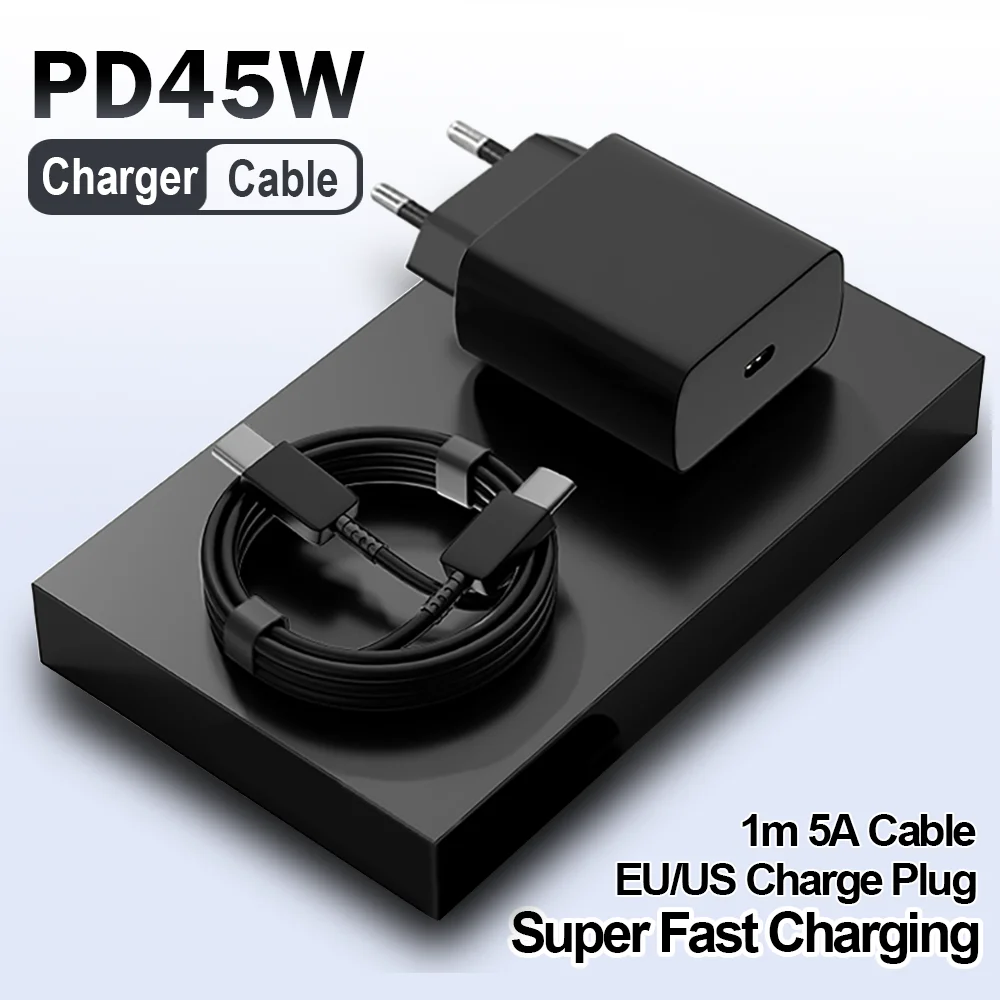 45W PD Charger Super Fast Charging For Samsung Galaxy S24 S23 Ultra Note Mobile Phone Type C Quick Charge Adapter Data Cable Set