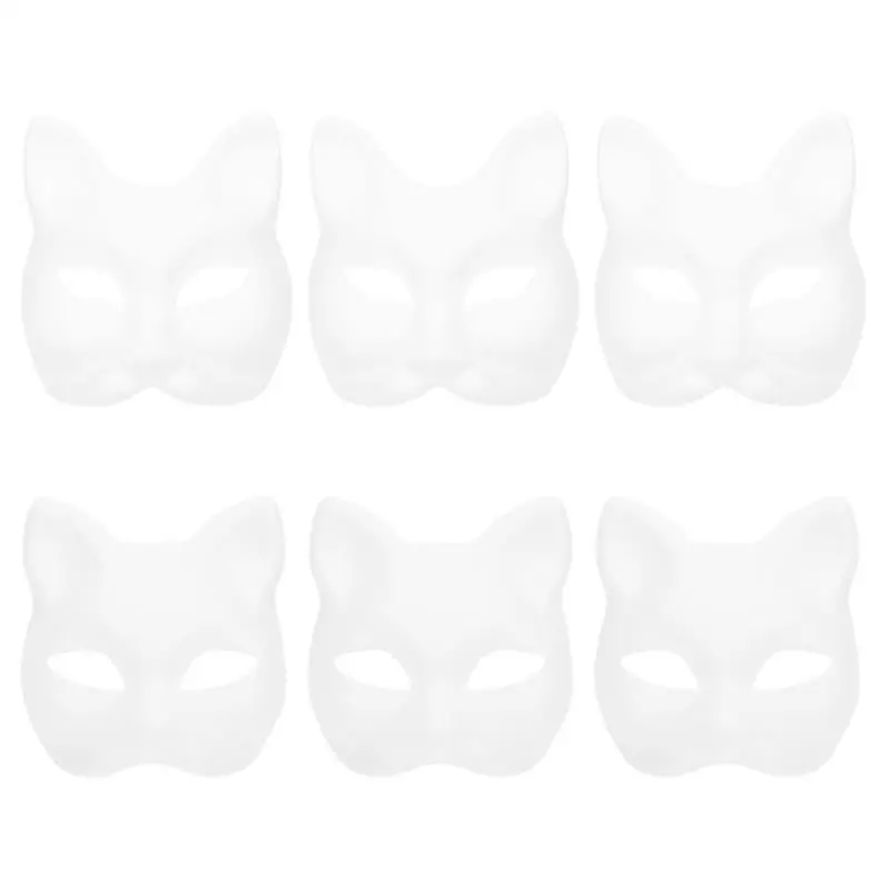 6Pcs White Paper Animal Masks Unpainted Blank Mask Fox Cat Face Masks DIY Graffiti Mask Masquerade Halloween Cosplay Props