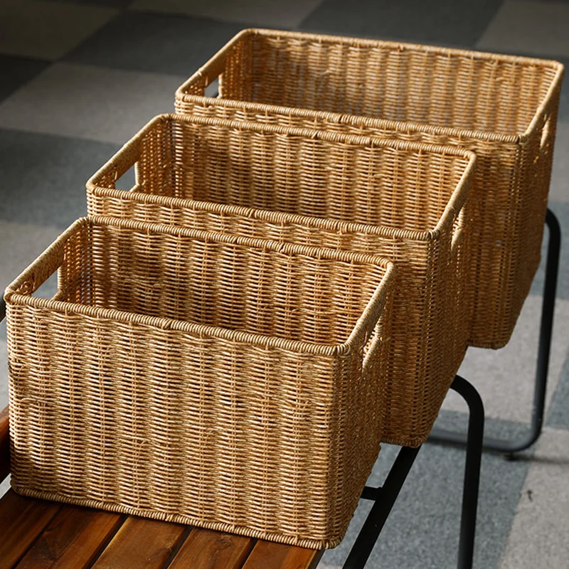 Hand Woven Storage Box Large Basket Woven Clothing Storage Kitchen Bedroom Living room  Clothes Groceries  Sundries Organizer