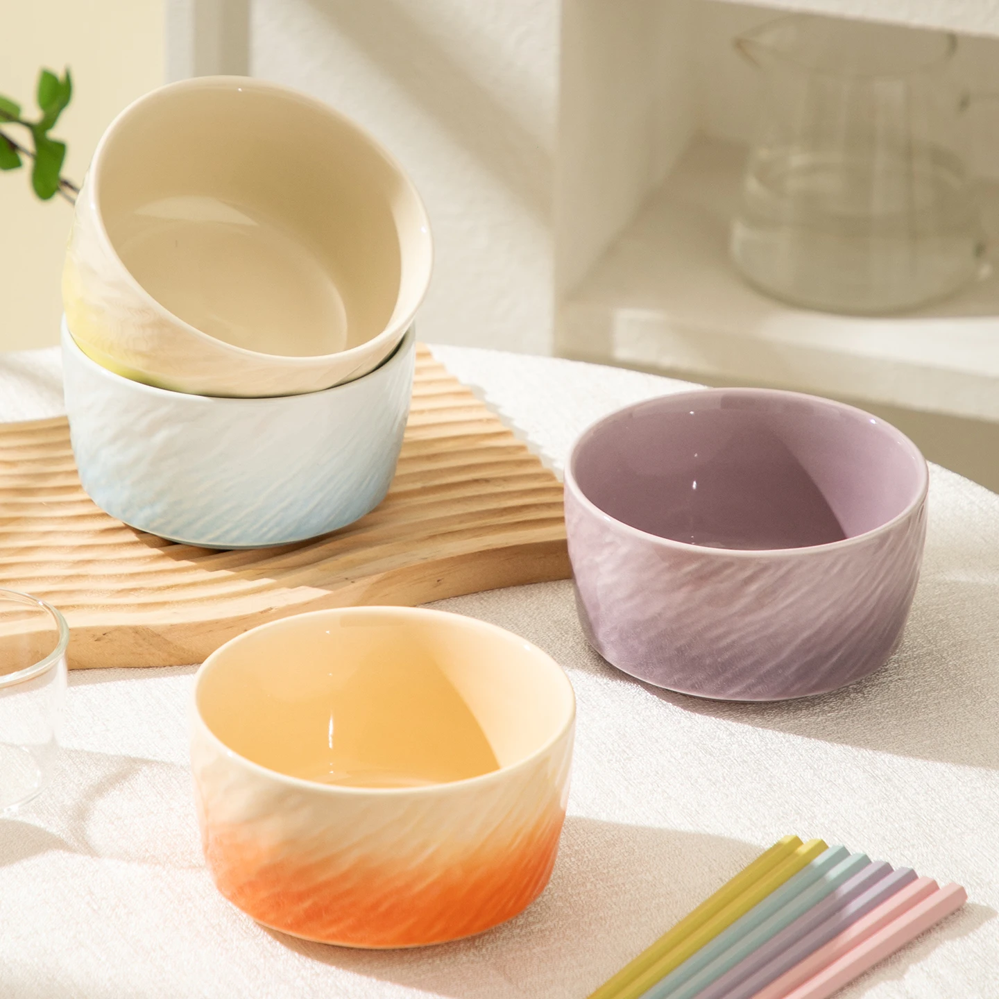 Dopamine Style Gradient Color Ceramic Bowl High Quality Under Glaze Color Household Rice Bowl Festival Friends Exquisite Gifts