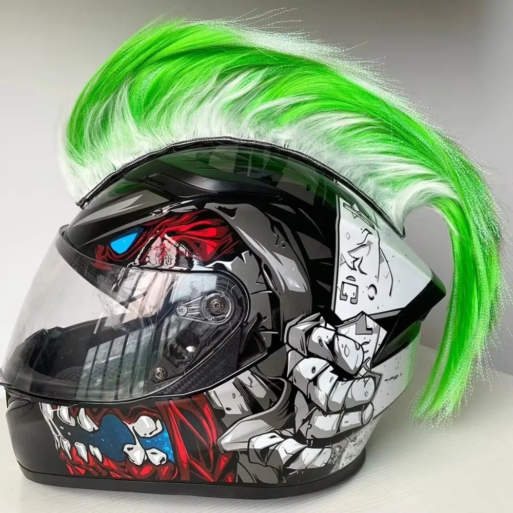 Peluca Universal duradera para casco Mohawk, decoraciones ligeras para casco de motocicleta de estilo Punk con pegatina mágica, pelucas de cresta de gallo