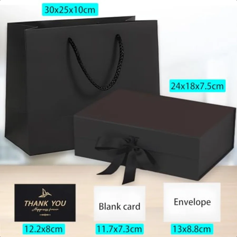 صندوق هدايا أسود متوسط 9.4x7x3 بوصة