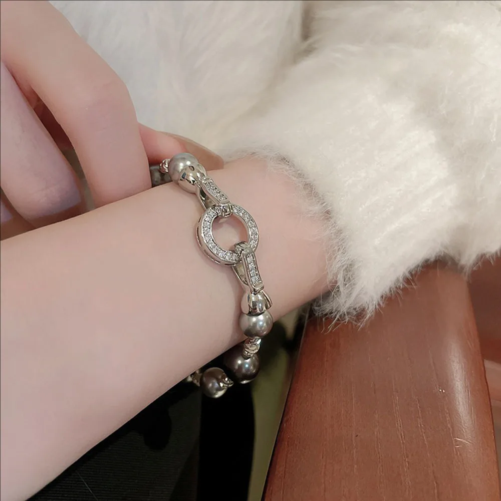 

Irregular Pearl Zircon Round Bracelet High-end Commuting And Elegant Wristband Fashionable Simple Jewelry For Women