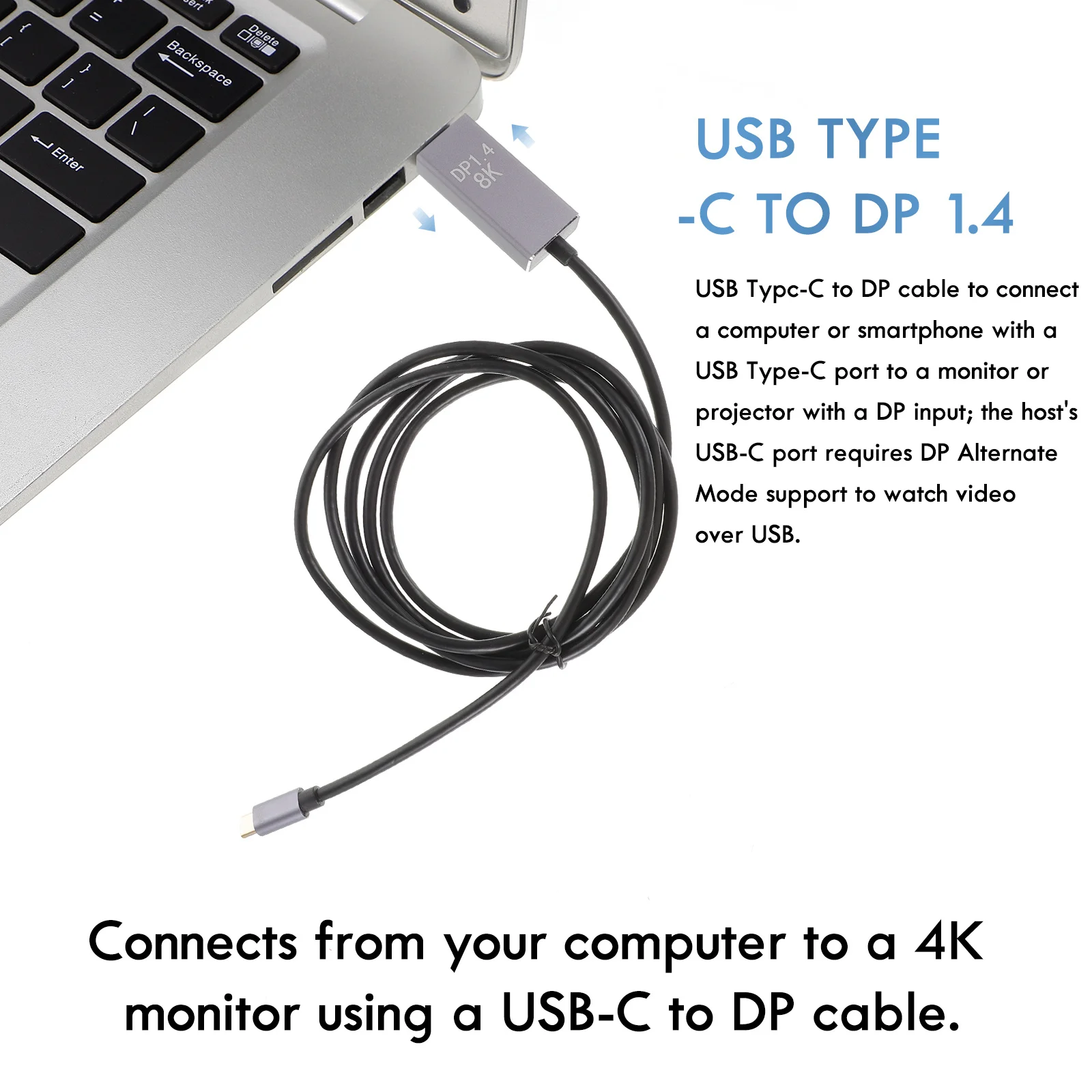 

USB C to Displayport Cable 6 Inch Oxygen Free Copper USB-C to 1.4 Adapter Cable 4K 60Hz Monitor Video Converter for Multiple