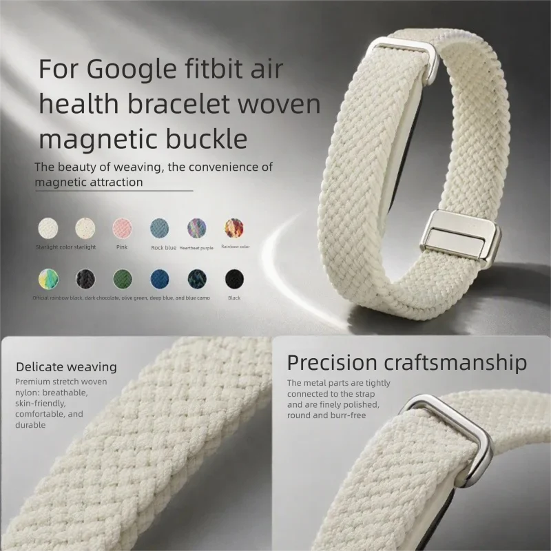 Nylon Woven Magnetic Closure Watch Band Compatible with Google Fitbit Air - Adjustable Strap for Wristbands And Smartwatches