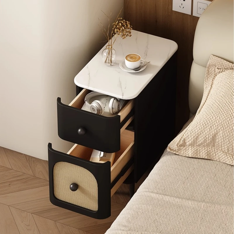 30cm Ultra Narrow Nightstand Solid Wood 2-Tier Bedside Tables Space Saving Slim Cabinet for Bedroom Compact Modern Furniture