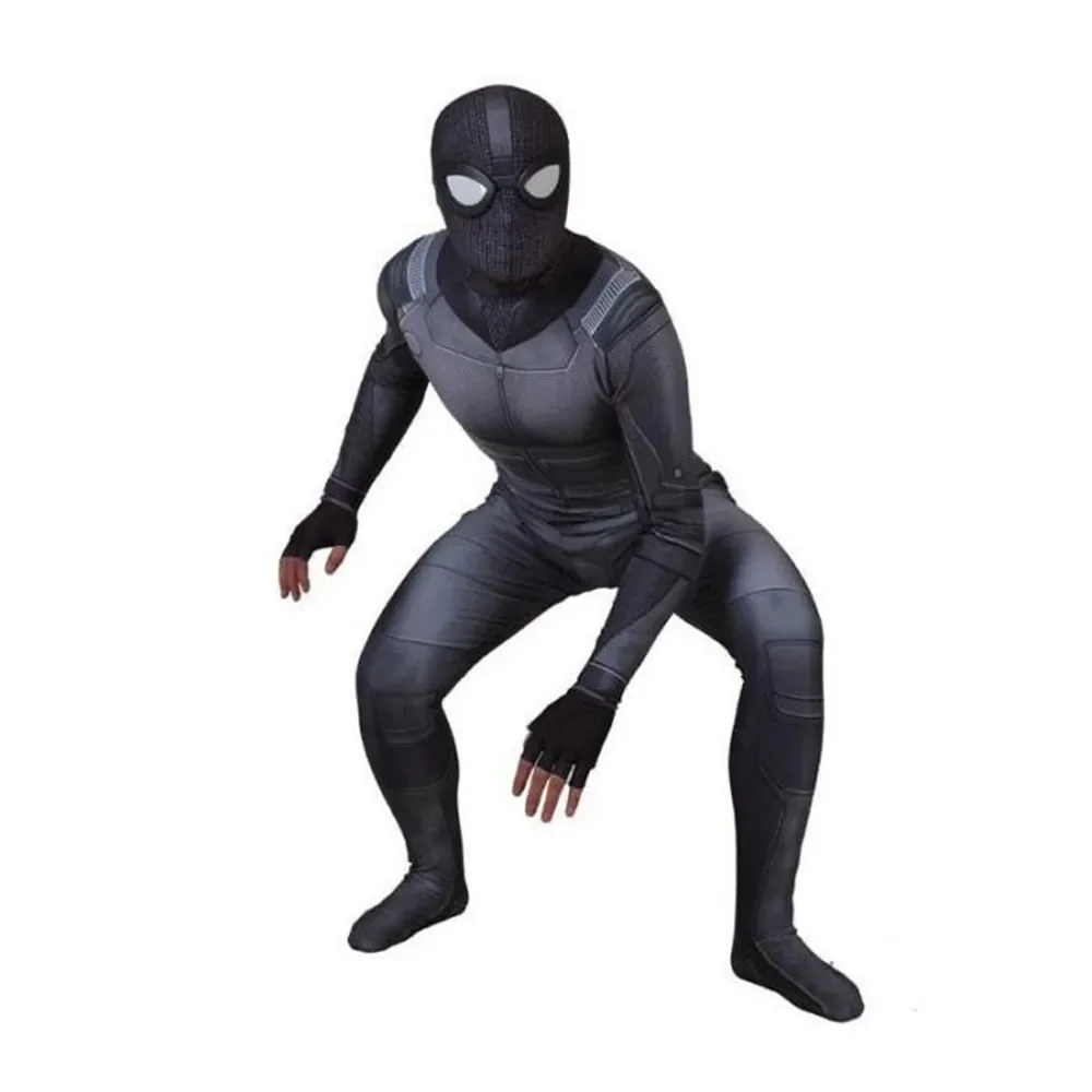 Halloween Ver Van Huis Spider Cosplay Stealth Zwart Kostuum Zentai Pak Volwassenen Kids Bodysuit Mannen Feest Jumpsuits