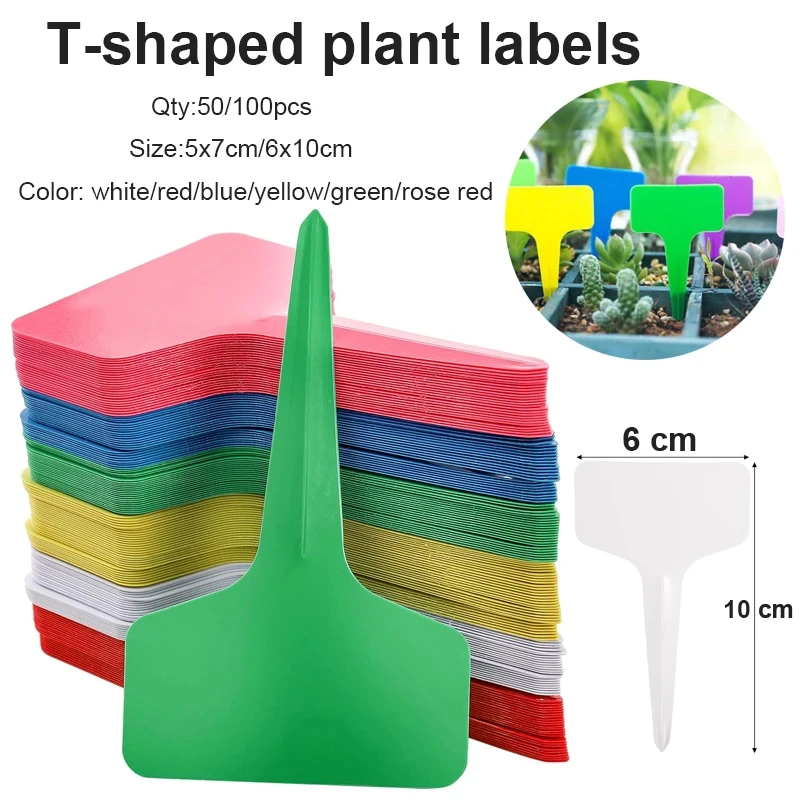 

100pcs Garden Waterproof Re-usable Plant Labels T-type Sign Tags Plastic Markers Record Plate Flower Vegetables Potted Stakes