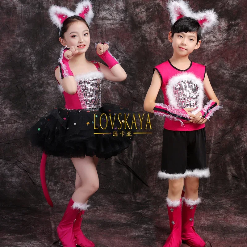 Kinderen Performance Dans Kleding Pluizige Rokken Kleuterschool Jazz Kat