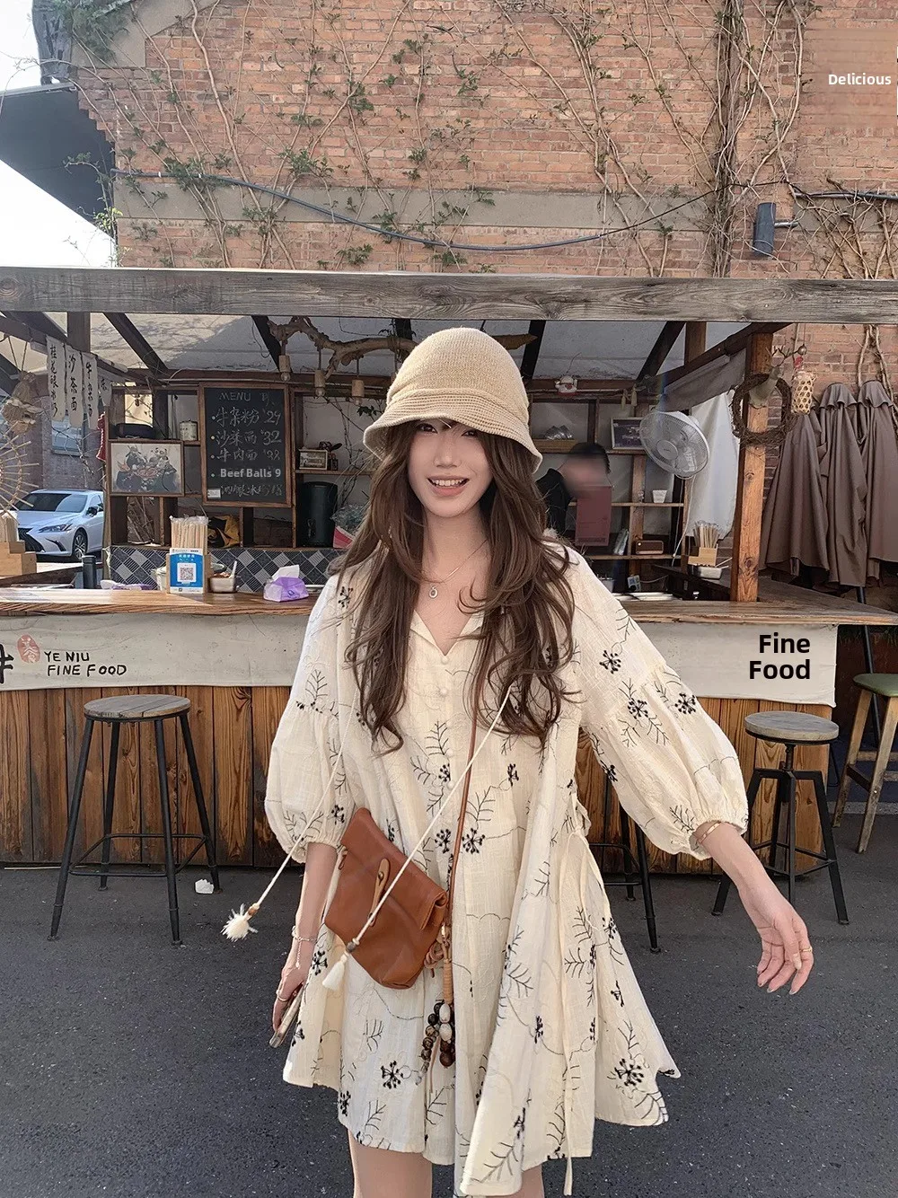 Sommer-Blumenstickerei Dr. Damen-Urlaubsoutfit, schlankmachend, A-Linie, ort Dr, atmungsaktiv, weicher Stoff, V-Ne Lantern Sve