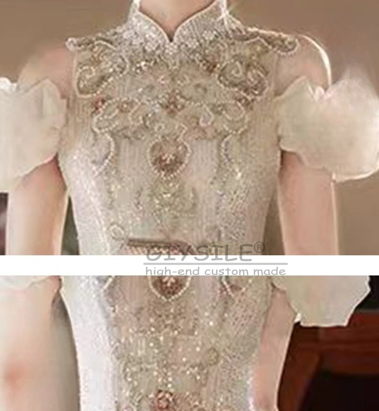 GIYSILE Customized Luxury Evening Dress 2025 New Fashion Sequined V-neck Zipper Back Heavy Industry Banquet Fishtail Dresses