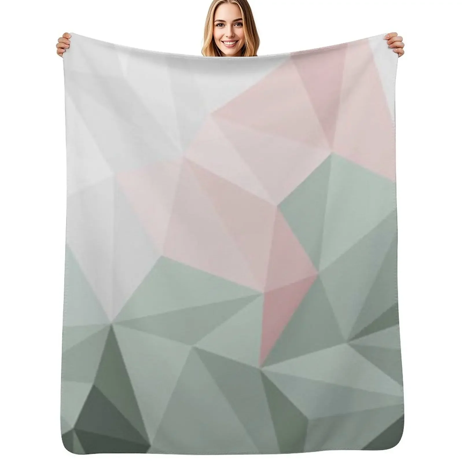 

Sage Green & Blush Pink Geometric Throw Blanket Winter beds Bed warm winter Blanket