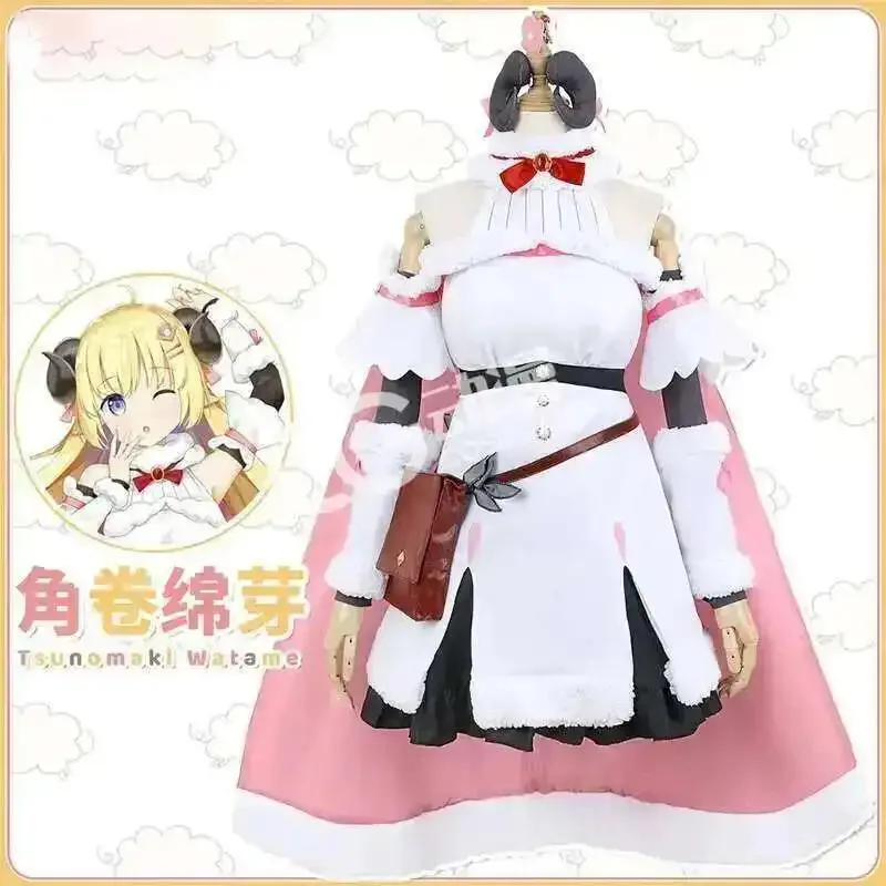 25COSHololive VTuber YouTuber Tsunomaki Watame أزياء تنكرية للنساء فستان لطيف مع عباءة أزياء كرنفال الهالوين مخصص م #5