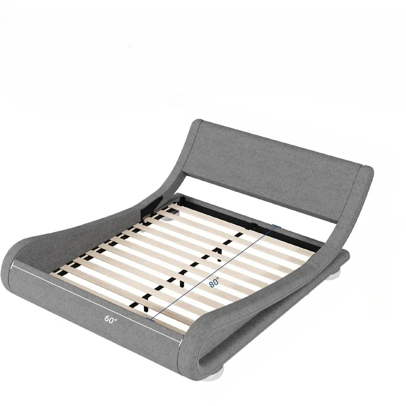 

Каркас кровати размера «queen-size» с эргономичным и регулируемым изголовьем, низкопрофильный современный дизайн с мягкой платформой и санами