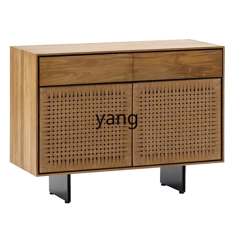 LT simple braided rope dining side cabinet modern living room teak color solid wood locker