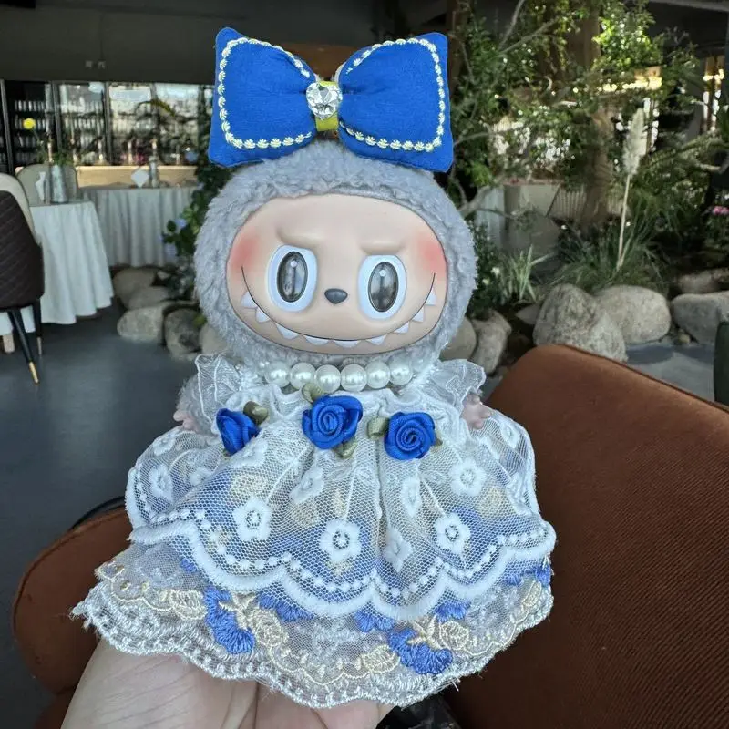 

For Labubu Clothes Kawaii Princess Skirt Necklace Lop Ear Bunny Lace Skirt Cotton Doll Outfits Mini Accessoire Kid Birthday Gift