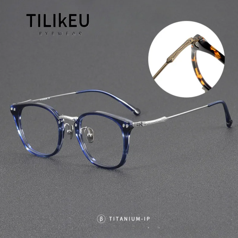 

Квадратные очки в японском стиле в стиле ретро из титана и ацетата, дизайнерские литературные винтажные оправы для очков из черепахового панциря, мужские и женские очки