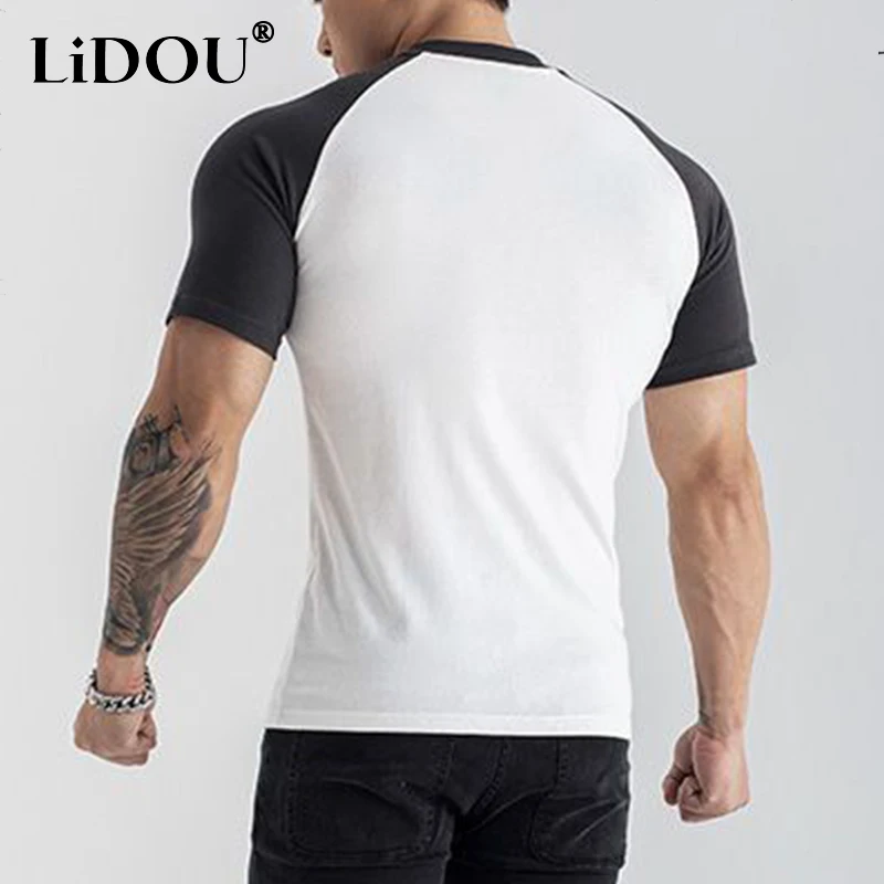 2023 New Summer Korean Fashion Intellectual Neat Male Pullover Sports Chic Patchwork Casual T-shirt Short-sleeve Slim Top Men